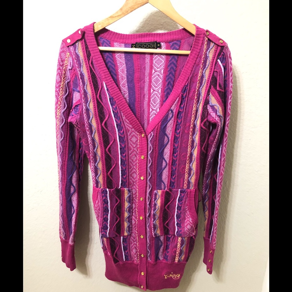 COOGI Button Up Pinkmulticolor Knit Sweater size M